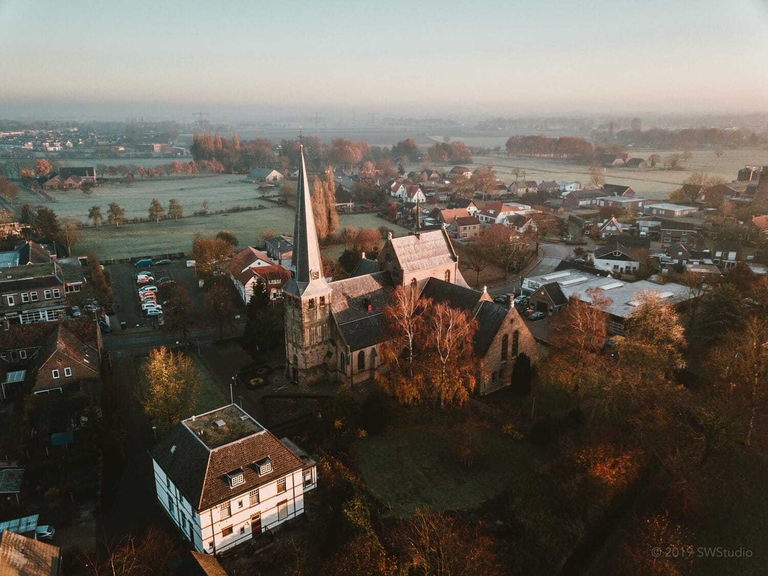 Aerial view of a town.