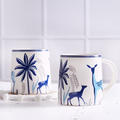 A couple of mugs sitting on a table