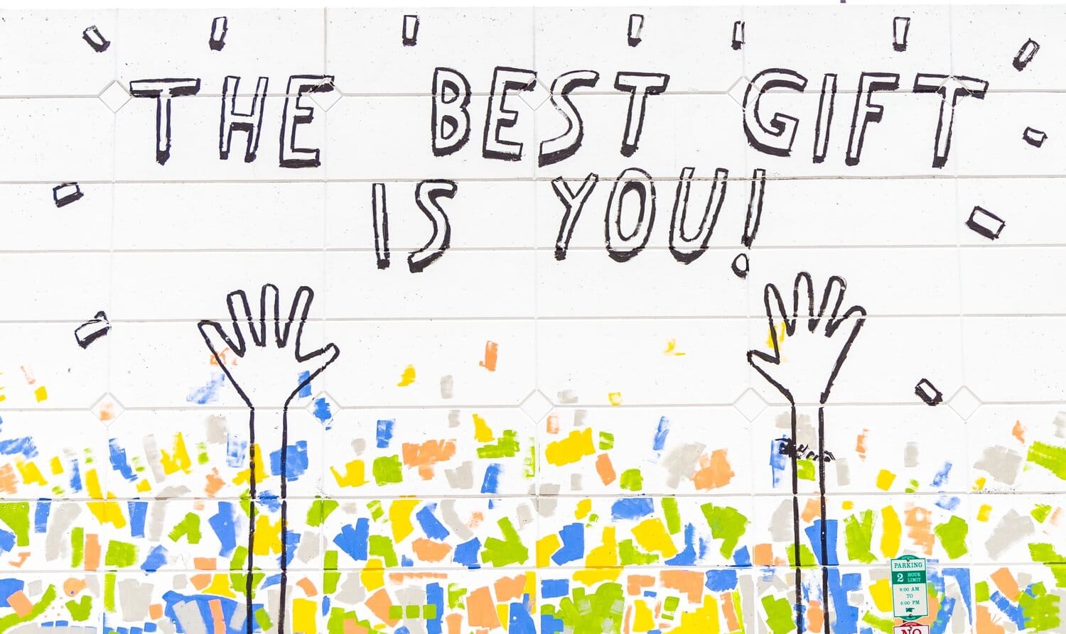 Whimsical painting of the words "The Best Gift is You!"